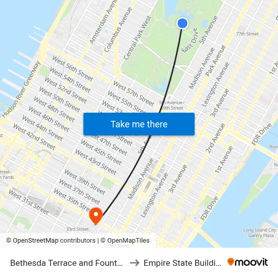 Bethesda Terrace and Fountain to Empire State Building map