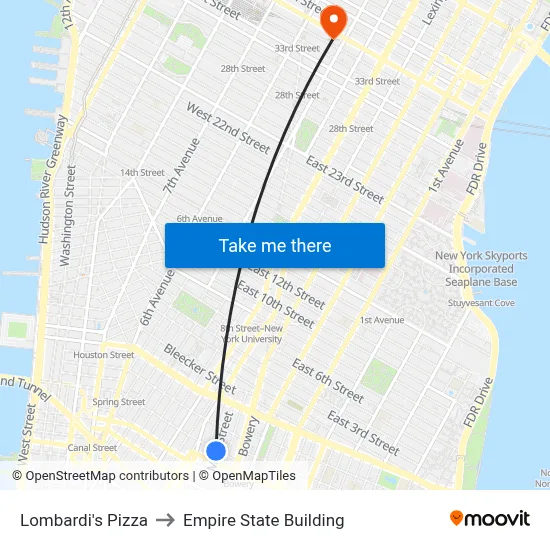 Lombardi's Pizza to Empire State Building map