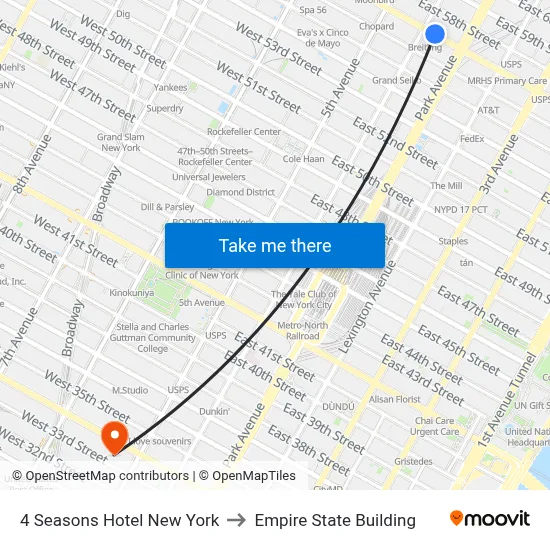 4 Seasons Hotel New York to Empire State Building map
