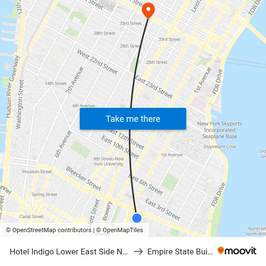Hotel Indigo Lower East Side New York, 171 Ludlow St to Empire State Building map