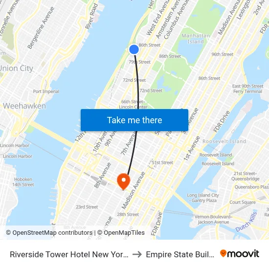 Riverside Tower Hotel New York City, 80 Riverside Dr to Empire State Building map