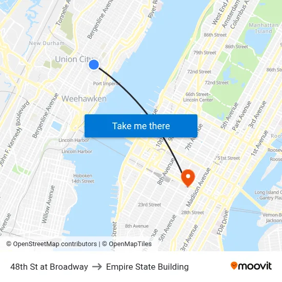48th St at Broadway to Empire State Building map
