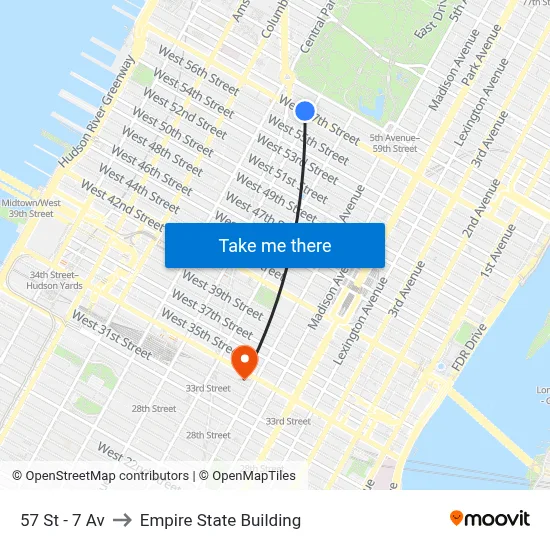 57 St - 7 Av to Empire State Building map