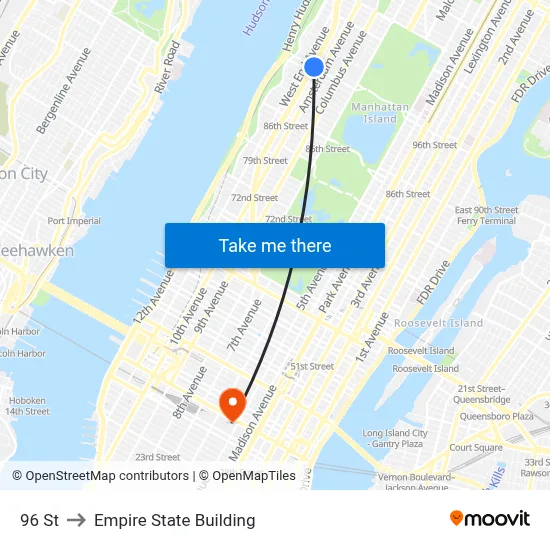 96 St to Empire State Building map