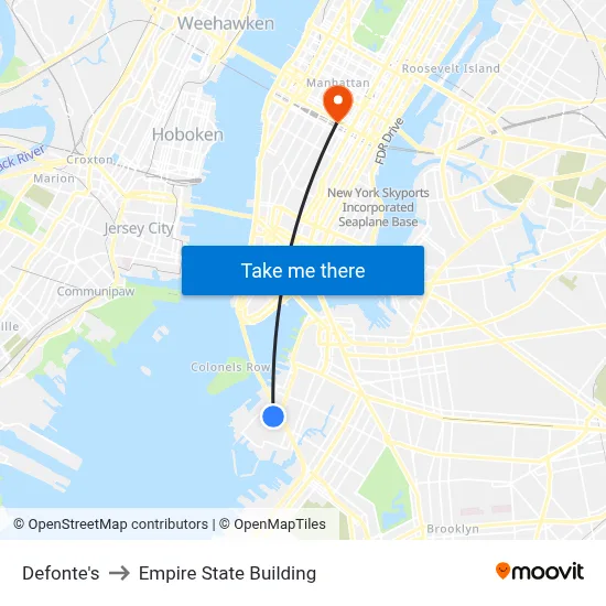 Defonte's, 379 Columbia St to Empire State Building map