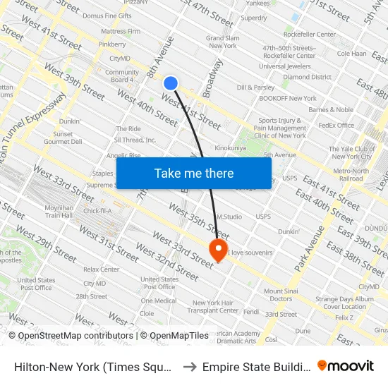 Hilton-New York (Times Square) to Empire State Building map