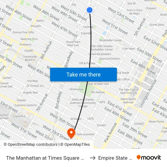 The Manhattan at Times Square Hotel, New York to Empire State Building map