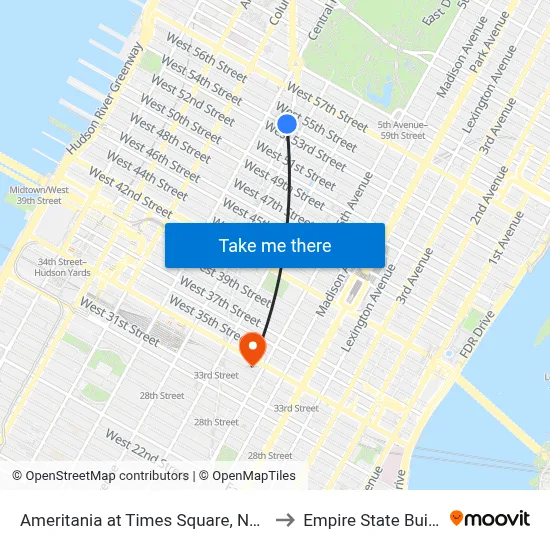 Ameritania at Times Square, New York to Empire State Building map
