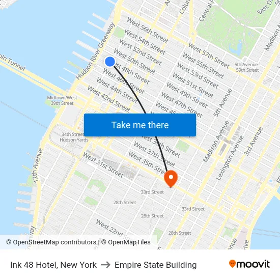 Ink 48 Hotel, New York to Empire State Building map