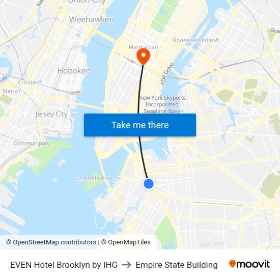 EVEN Hotel Brooklyn by IHG to Empire State Building map