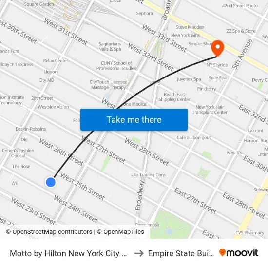 Motto by Hilton New York City Chelsea to Empire State Building map
