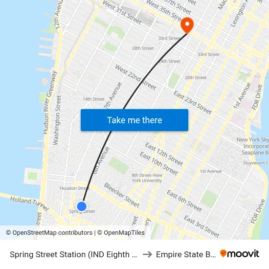 Spring Street Station (IND Eighth Avenue Line) to Empire State Building map