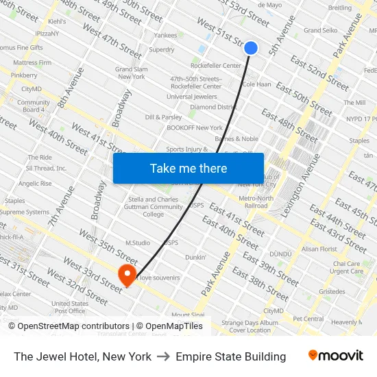 The Jewel Hotel, New York to Empire State Building map