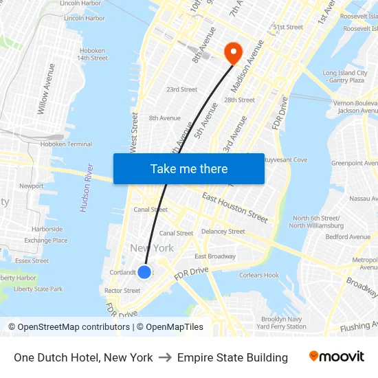 One Dutch Hotel, New York to Empire State Building map
