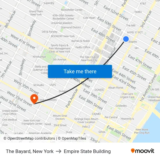 The Bayard, New York to Empire State Building map