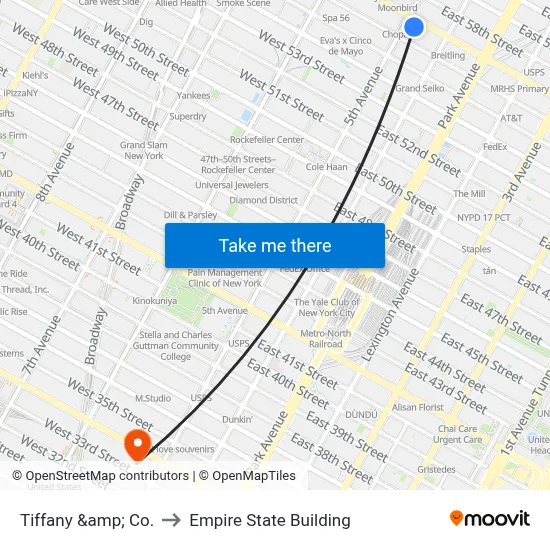 Tiffany &amp; Co. to Empire State Building map