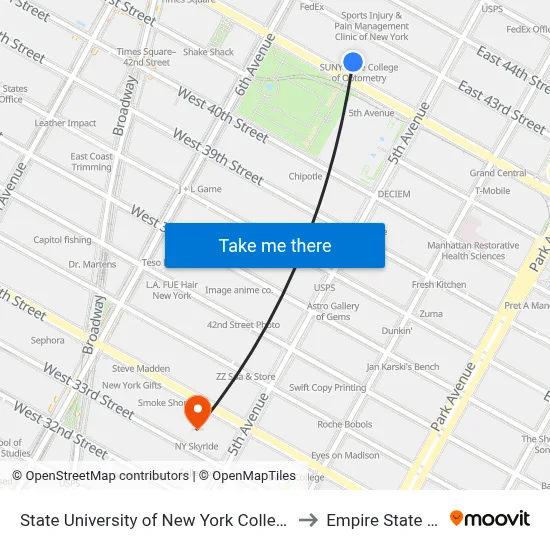 State University of New York College of Optometry to Empire State Building map
