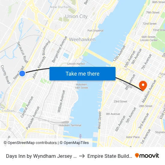 Days Inn by Wyndham Jersey City to Empire State Building map