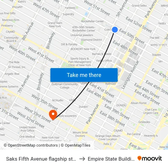 Saks Fifth Avenue flagship store to Empire State Building map