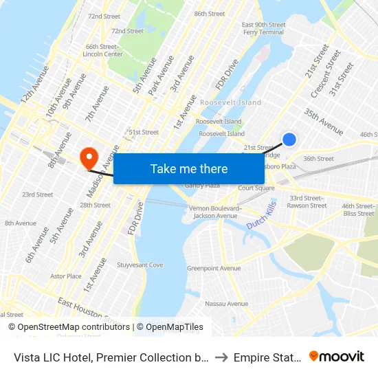 Vista LIC Hotel, Premier Collection by Best Western, Queens to Empire State Building map