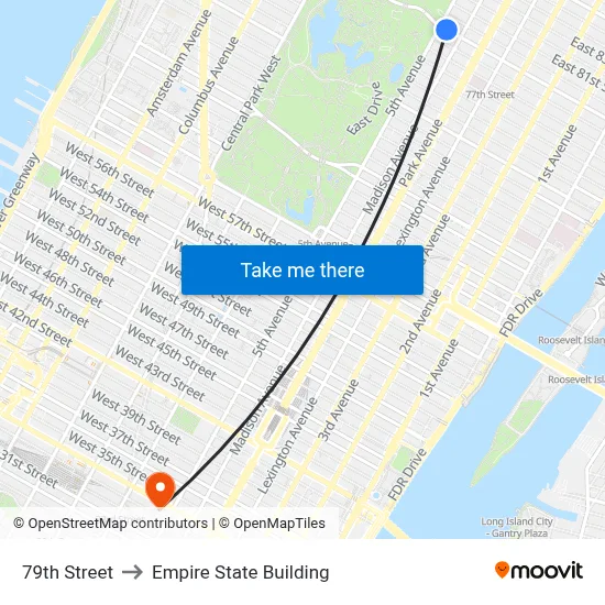 79th Street to Empire State Building map