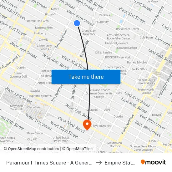 Paramount Times Square - A Generator Hotel, New York to Empire State Building map