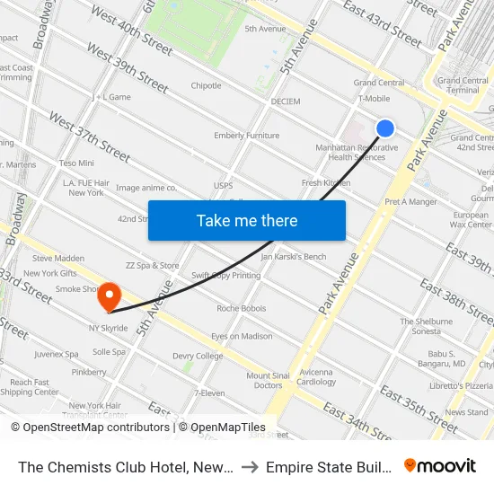 The Chemists Club Hotel, New York to Empire State Building map