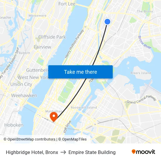 Highbridge Hotel, Bronx to Empire State Building map