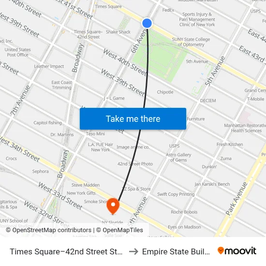 Times Square–42nd Street Station to Empire State Building map