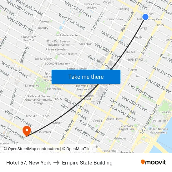 Hotel 57, New York to Empire State Building map