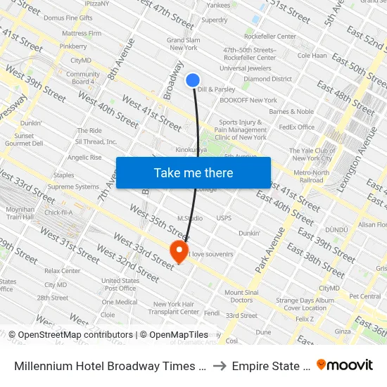 Millennium Hotel Broadway Times Square, New York to Empire State Building map