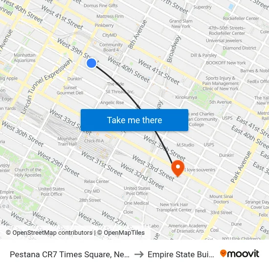 Pestana CR7 Times Square, New York to Empire State Building map