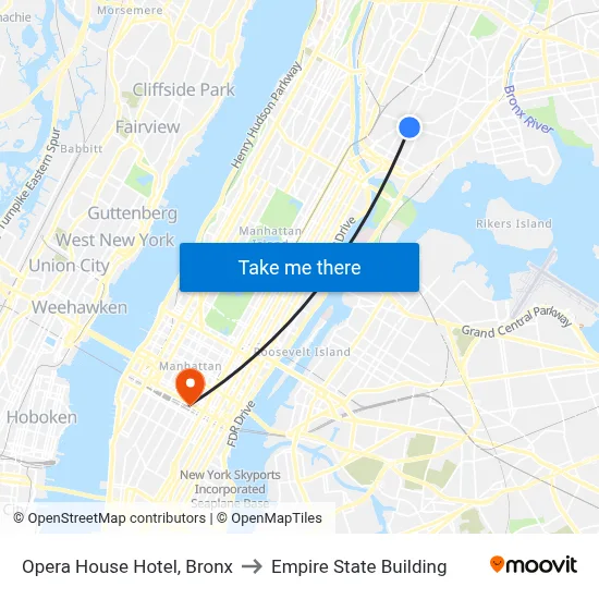 Opera House Hotel, Bronx to Empire State Building map