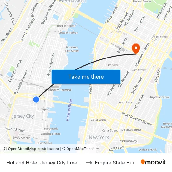 Holland Hotel Jersey City Free Parking to Empire State Building map
