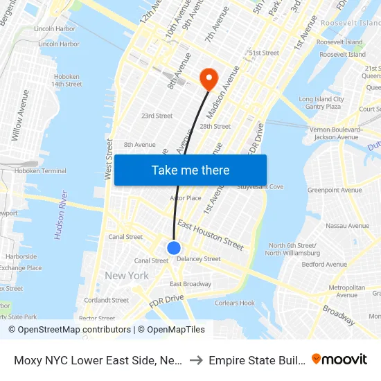 Moxy NYC Lower East Side, New York to Empire State Building map