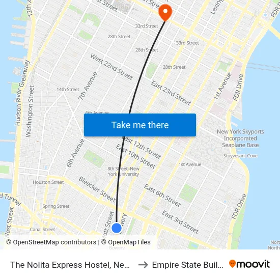 The Nolita Express Hostel, New York to Empire State Building map