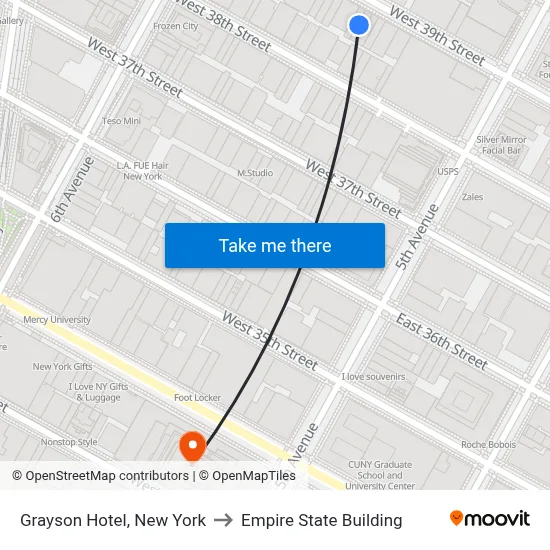 Grayson Hotel, New York to Empire State Building map