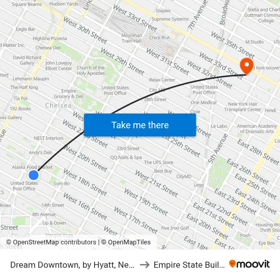 Dream Downtown, by Hyatt, New York to Empire State Building map