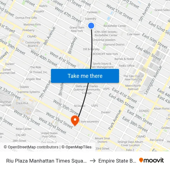Riu Plaza Manhattan Times Square, New York to Empire State Building map