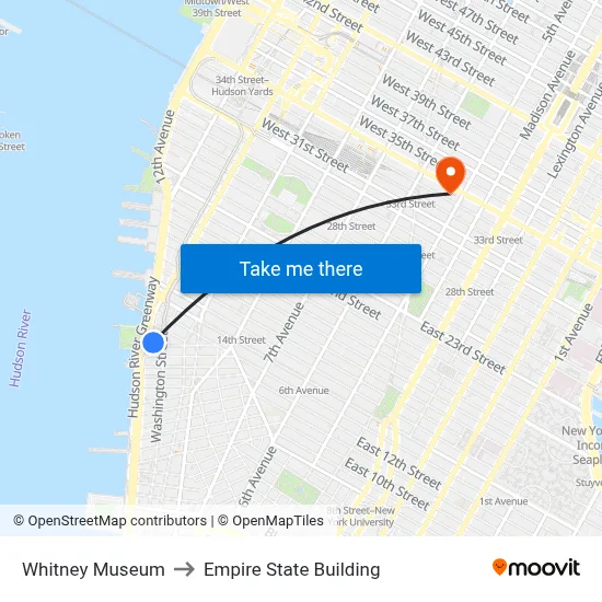 Whitney Museum to Empire State Building map