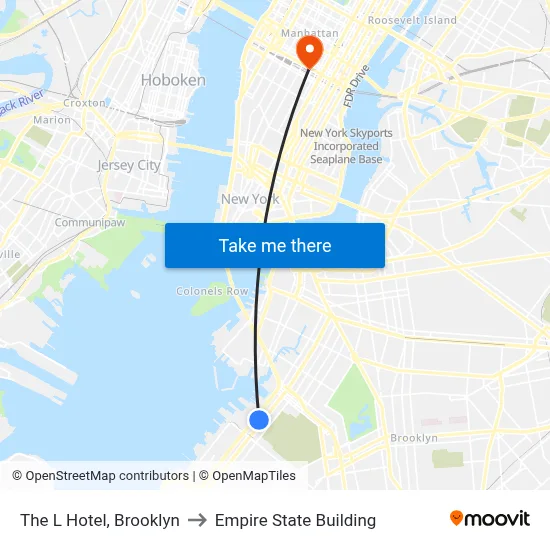 The L Hotel, Brooklyn to Empire State Building map