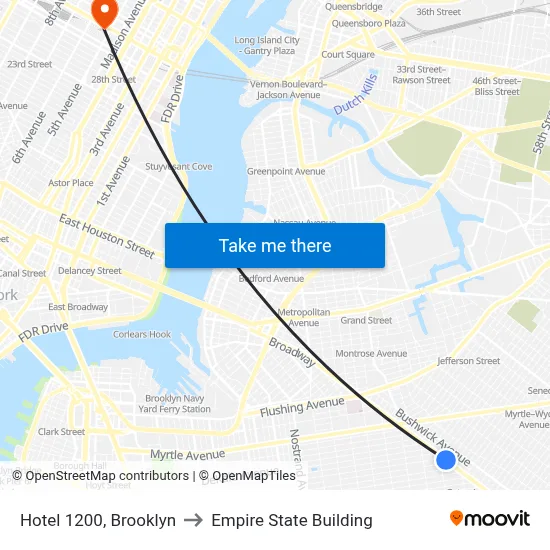 Hotel 1200, Brooklyn to Empire State Building map