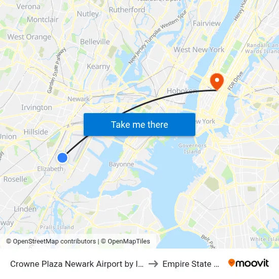 Crowne Plaza Newark Airport by IHG, Elizabeth to Empire State Building map