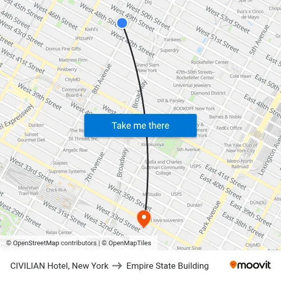 CIVILIAN Hotel, New York to Empire State Building map