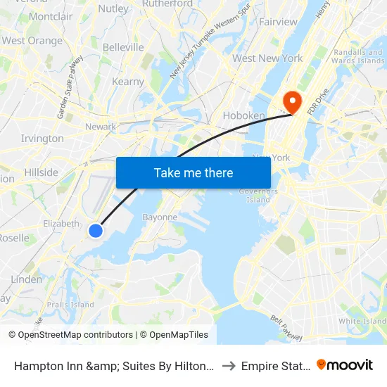 Hampton Inn &amp; Suites By Hilton- Newark Airport Elizabeth to Empire State Building map