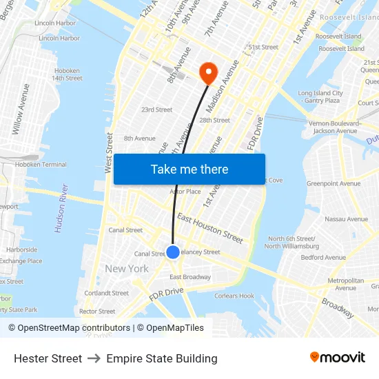 Hester Street to Empire State Building map