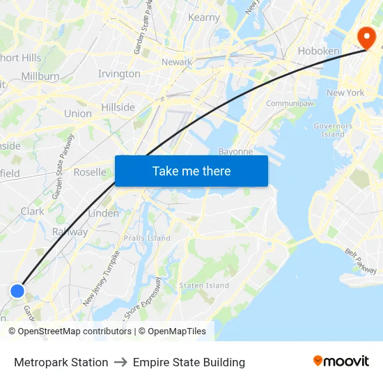 Metropark Station to Empire State Building map