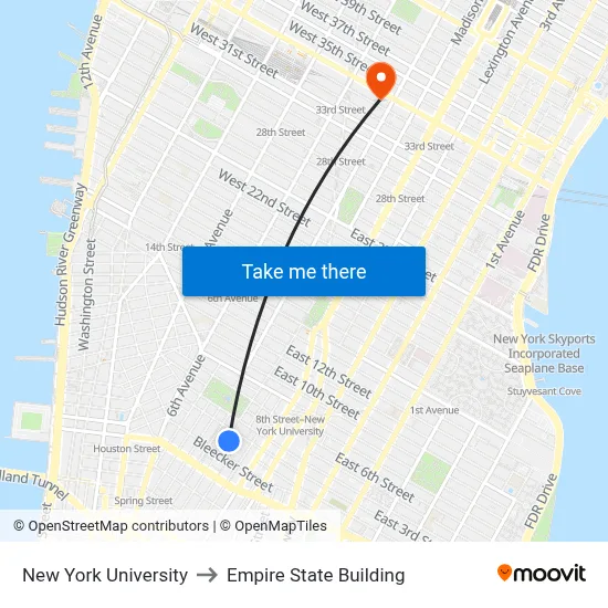 New York University to Empire State Building map