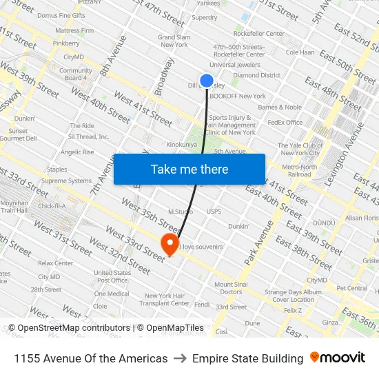 1155 Avenue Of the Americas to Empire State Building map