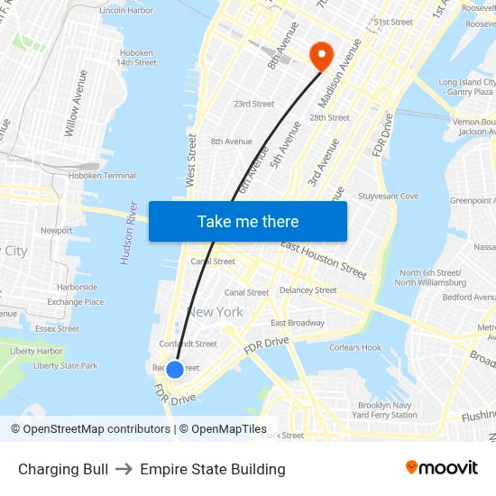 Charging Bull to Empire State Building map